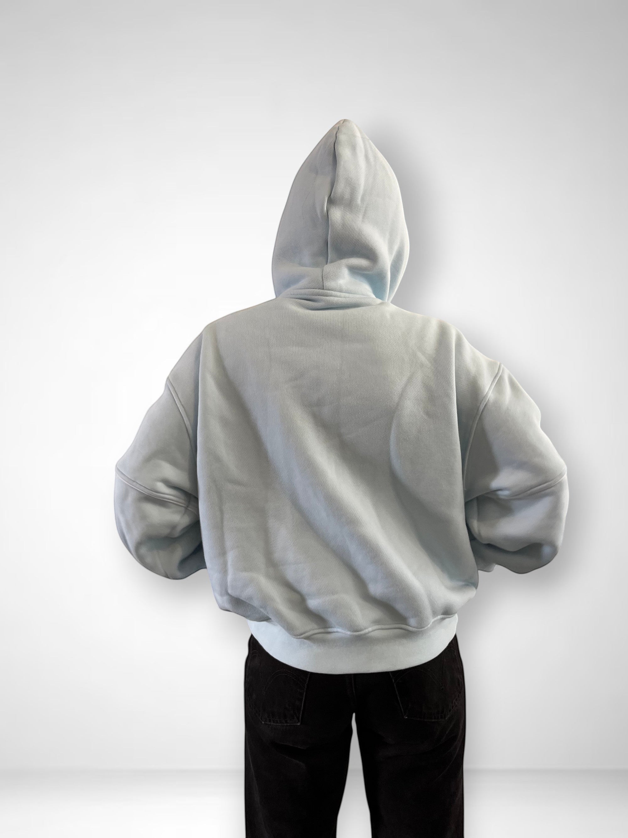 SLAYZ light blue cotton blend oversized hoodie with hood and pockets, perfect for casual wear.