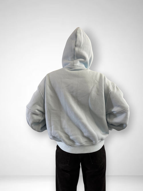 SLAYZ light blue cotton blend oversized hoodie with hood and pockets, perfect for casual wear.